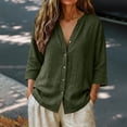 thumbnail image 6 of QASIEATN Women's Casual V Neck Button 3/4 Sleeve Linen Blouse Loose Fit Solid Color Tops for Summer Fall Fashion Outfits for Women, 6 of 7