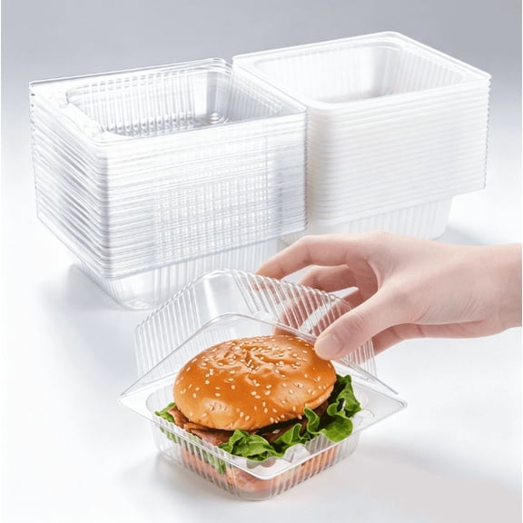 Clear Hinged Plastic Containers with Lids,Square Plastic Food Container,Disposable Clamshell Take Out Containers for Foods