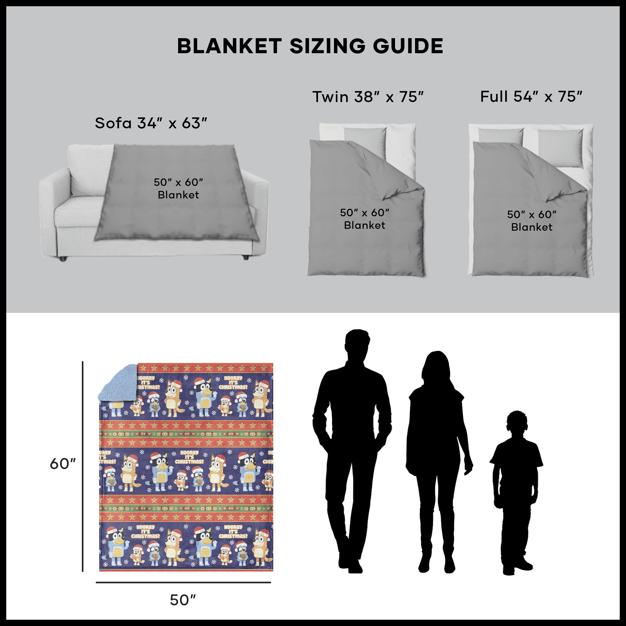 Bluey Holiday Striped Heelers Silk Touch Throw Blanket with Sherpa Reverse 50 x 60 inches