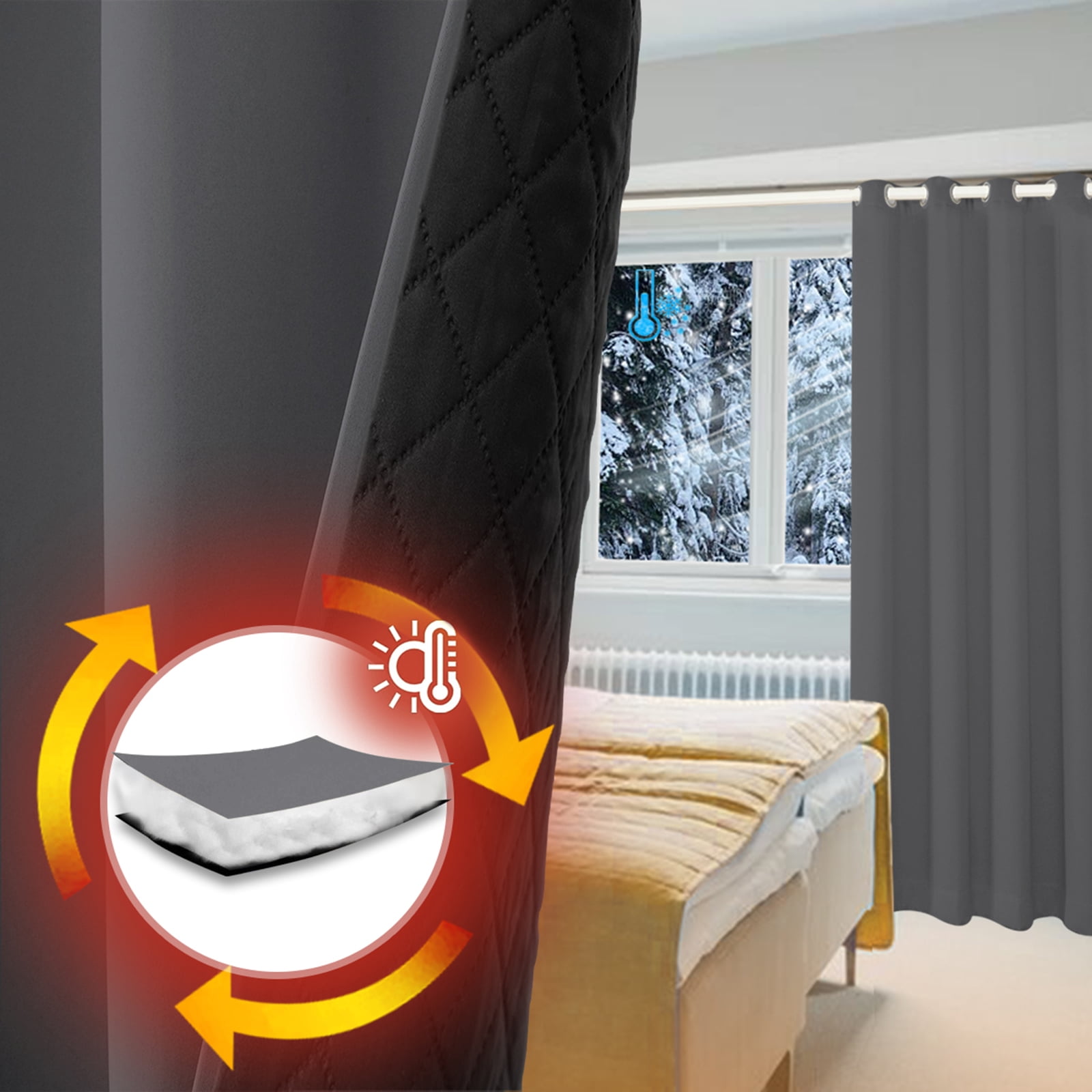 Lapalife Outdoor Curtain for Winter, 100% Blackout Waterproof Windproof Quilted Heavy Duty Curtain Cold Blocking Thermal Isolate for Living Room, Bedroom, 52"x 84", 1 Panel