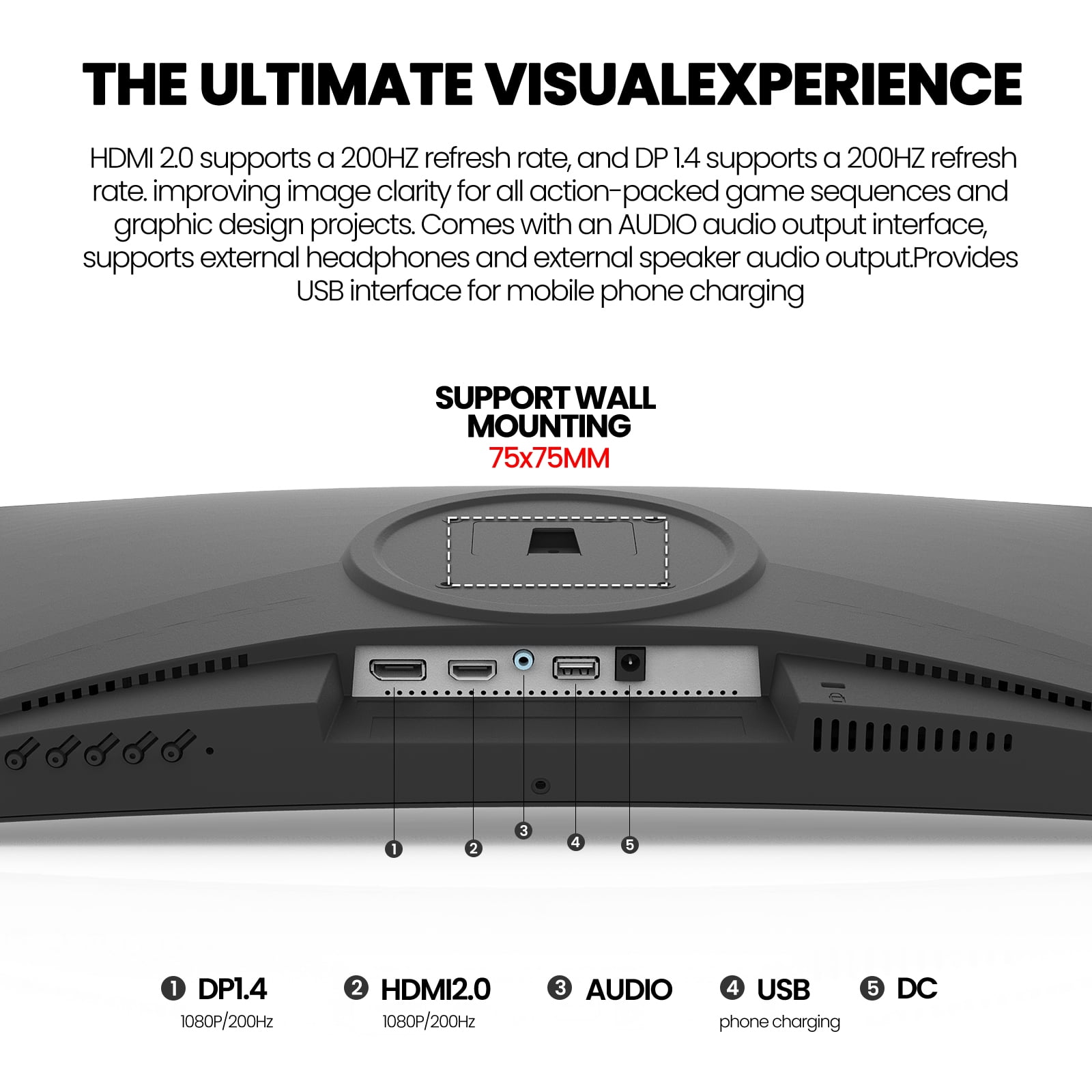 Suevery 24" Curved Gaming Monitor - 200Hz, 1080P FHD, 99s RGB, FreeSync, Frameless, HDMI/DP, Black