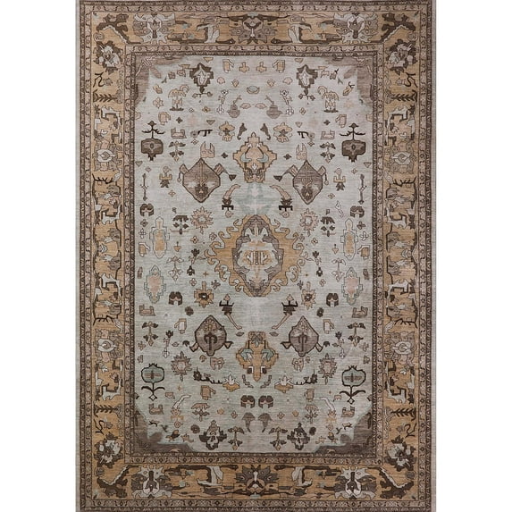 Ahgly Company Indoor Rectangle Mid-Century Modern Reddish Brown Oriental Area Rugs, 7' x 10'