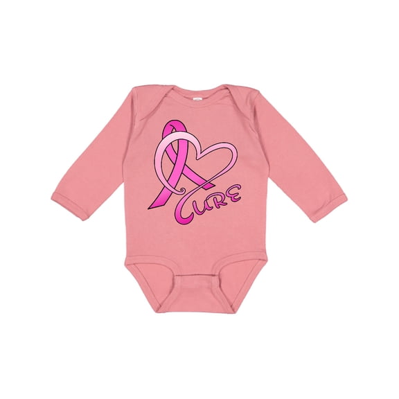 Inktastic Cure- Breast Cancer Awareness pink ribbon Boys or Girls Long Sleeve Baby Bodysuit