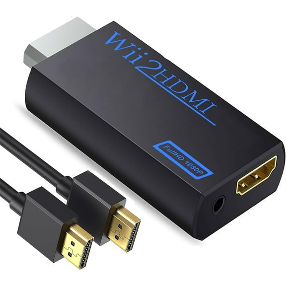 Wii to HDMI Converter Adapter，Connect Wii Console to HDMI Display in 1080p Output Video with 3.5mm Audio Supports All Wii Display Modes Black