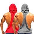 thumbnail image 1 of Camiseta sin mangas con capucha para entrenamiento de Hukapapa para hombre, camiseta sin mangas con corte de músculos para culturismo, sudadera con capucha para gimnasio, azul real y gris, 1 of 5