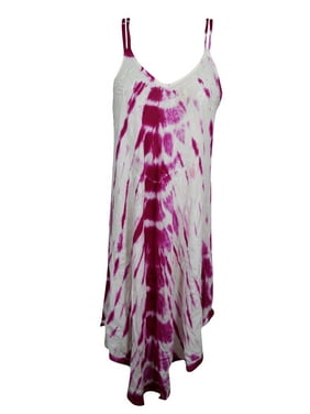 Mogul Womens Tie Dye Cover-Up Tank Dress Sleeveless Fit Flare Scoop Neck Rayon Boho Chic Beach Wear Summer Dresses S/M