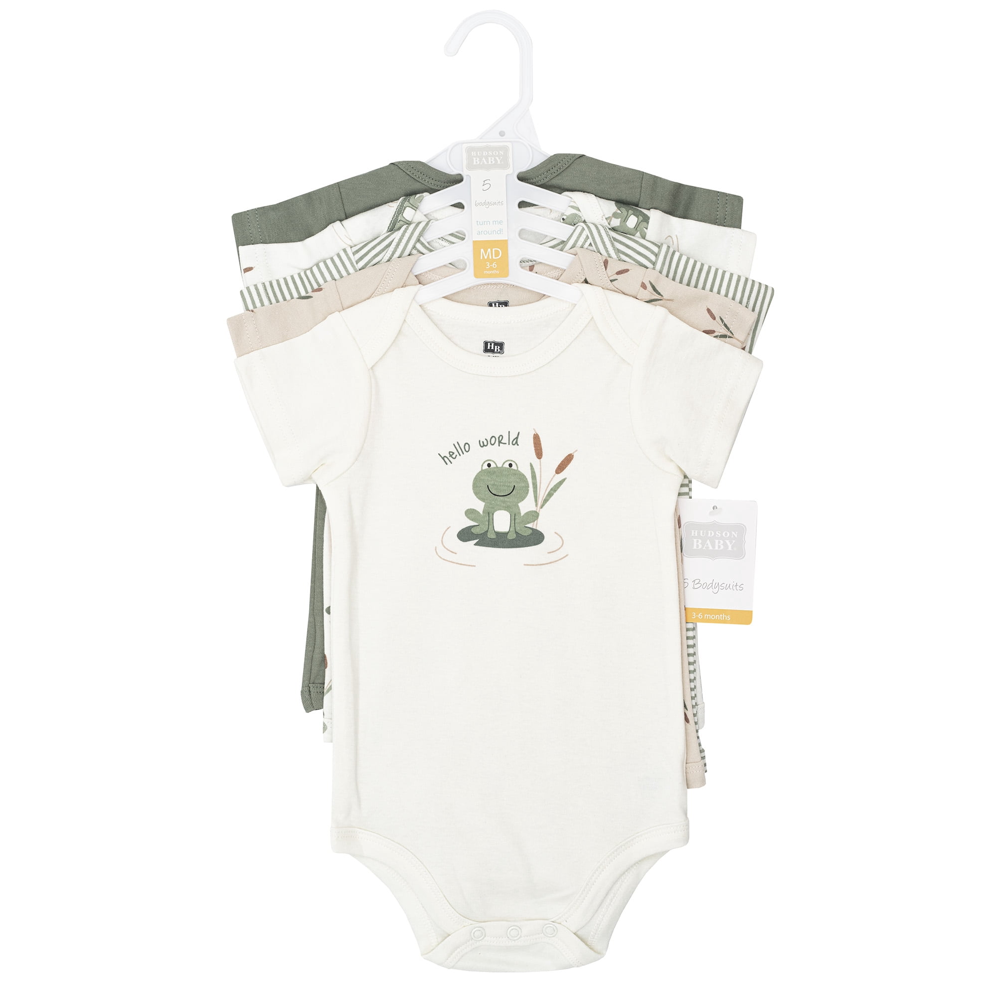 Hudson Baby Infant Cotton Bodysuits 5-Pack, Frog Pond, Preemie