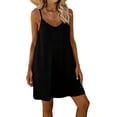 thumbnail image 6 of Hurxie Womens Summer Casual Romper Loose Spaghetti Strap Shortalls Overalls Jumpsuit Beach Vacation Jumper with Pocket Black,S, 6 of 7