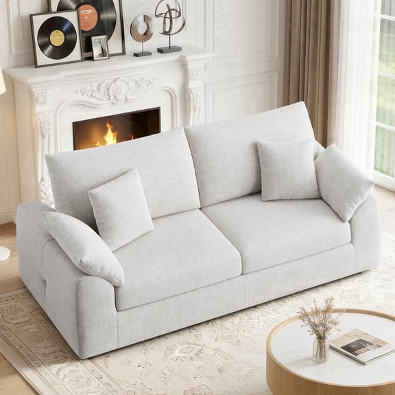 EOP 62.99" Wide Cloud Compression Sofa, Full Sponge Loveseat with Deep Seat, Upholstered Couch with 4 Pillows, No Assembly Required for Small Living Spaces, Beige