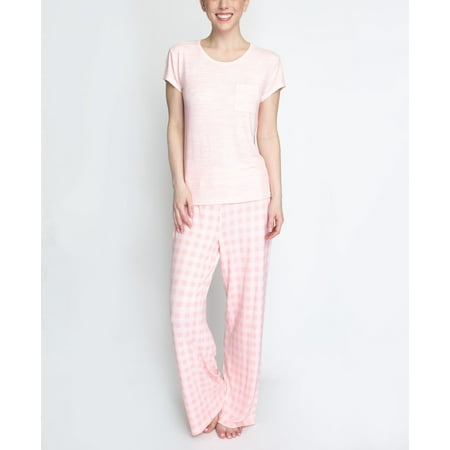 

Goodnight Kiss Women s Pretty Please Lush Luxury Lounge Wear Pajama Set Pink/Check Medium