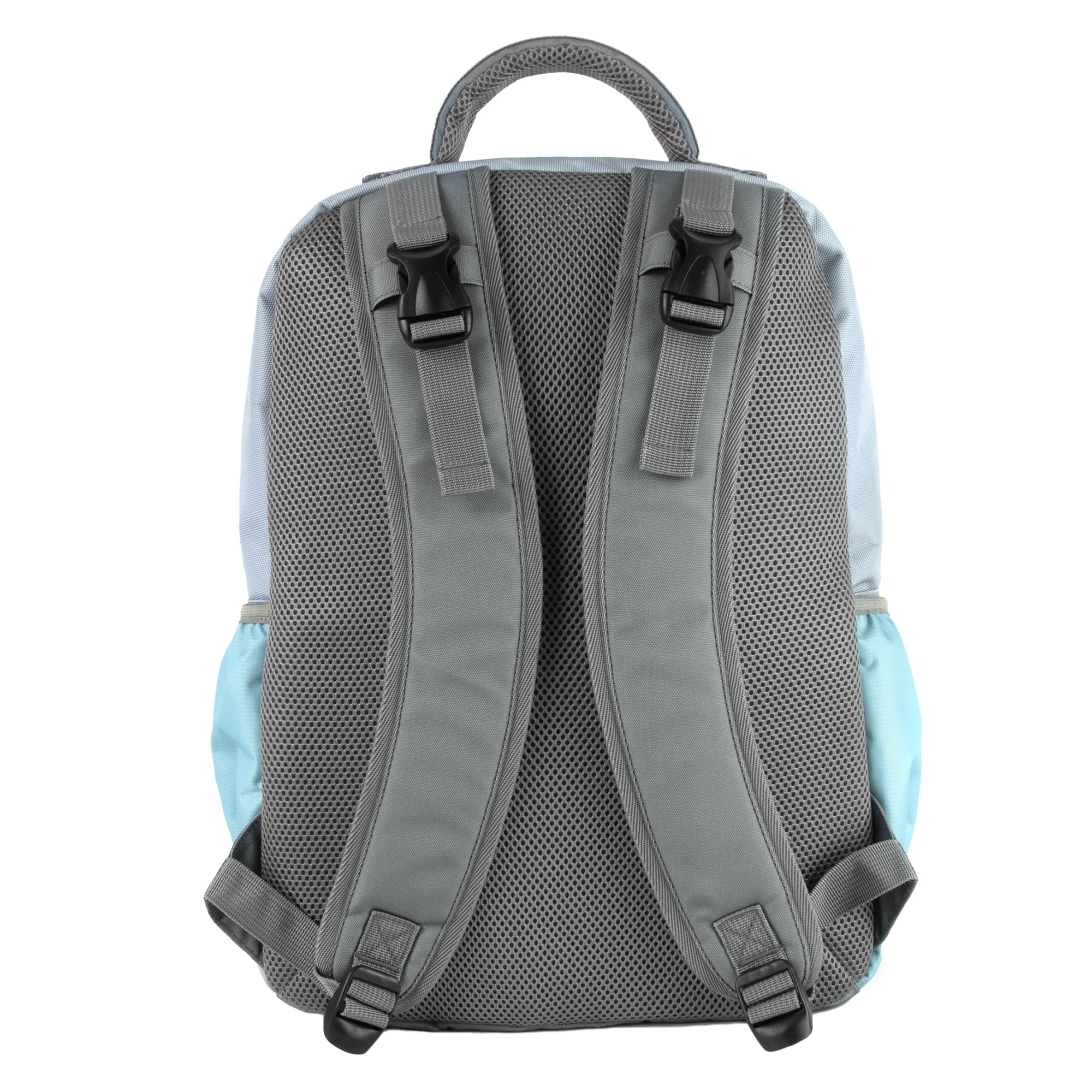 Baby Essentials Multi-Pocket Dual Zipper Closure Diaper Bag Backpack with Matching Changing Pad, Insulated Bottle Pockets and Stroller Straps in Ice Blue and Gray