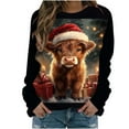 thumbnail image 2 of Women's Vintage Christmas Animal Graphic Round Neck Sweatshirt, Ugly Sweater Long Sleeve Casual Pullover Top, Holiday Party Fashion Blouse,Vermilion,XL, 2 of 5