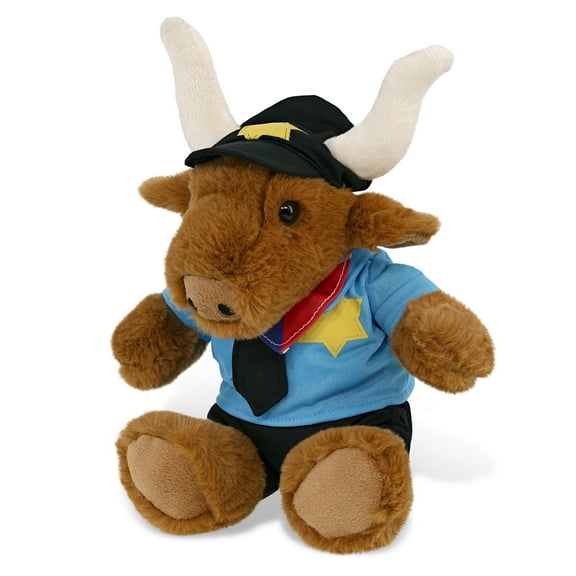 DolliBu Texas Longhorn Police Officer Super Soft Plush Toy - Soft Texas Longhorn Cop Stuffed Animal Dress Up with Cute Cop Uniform and Cap Outfit - Police Plush Gift- 9 Inches