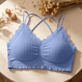 thumbnail image 7 of Feancey Women's Lace Bralette Criss Cross Back Wireless Bras Ruffle Hem Casual Lingerie Bra Comfy Breathable Camisole Bra for Date Night Blue Free Size, 7 of 7