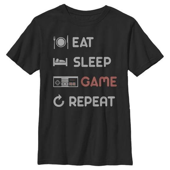 Boy's Nintendo Eat Sleep NES Game Repeat Graphic Tee Black X Small