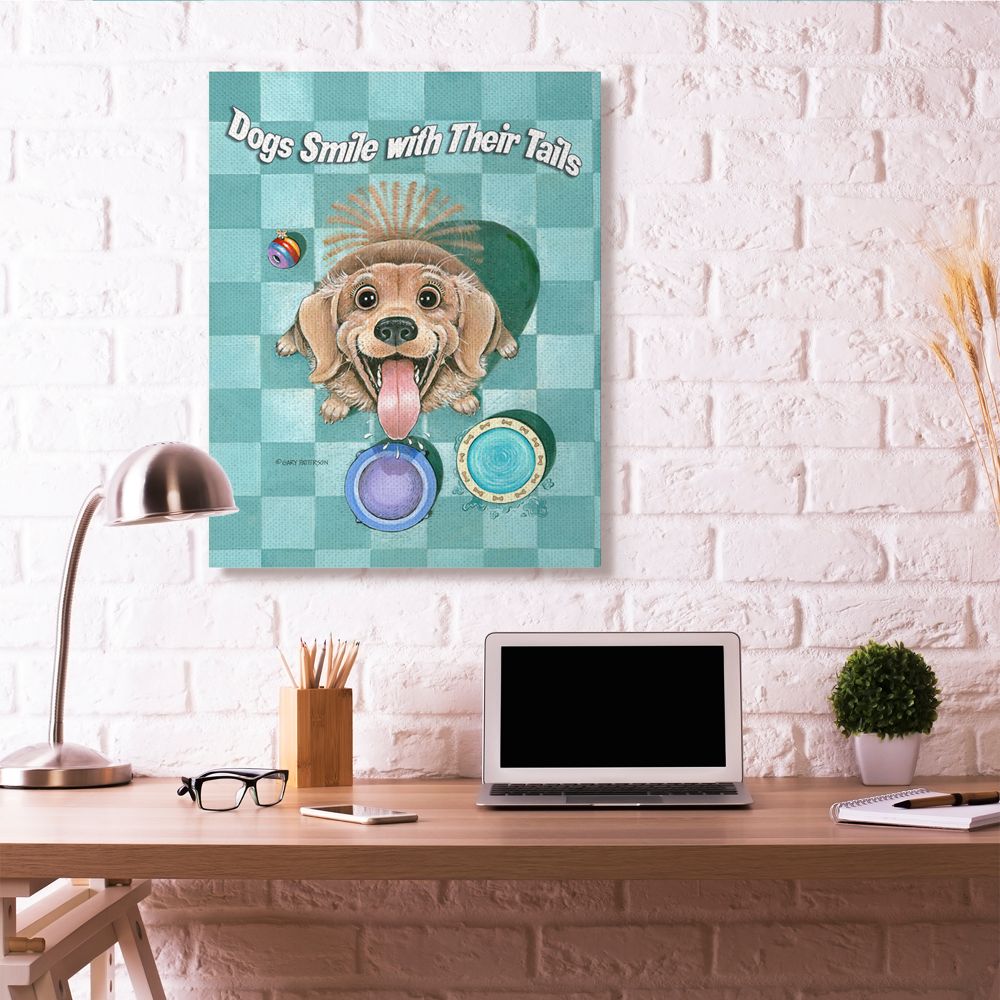 Dogs Smile With Their Tails Funny Cartoon Pet Design Super Oversized Stretched Canvas Wall Art by Gary Patterson
