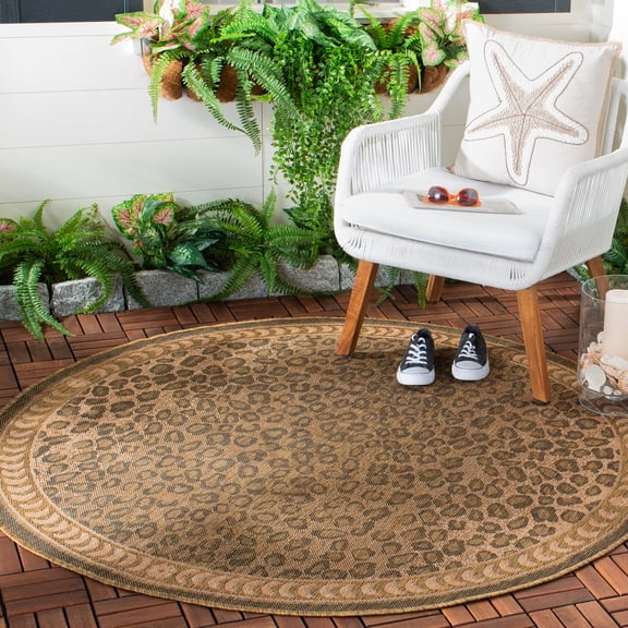 Safavieh Courtyard Candace Spotted Indoor/Outdoor Area Rug, Natural/Gold, 5'3" x 5'3" Round