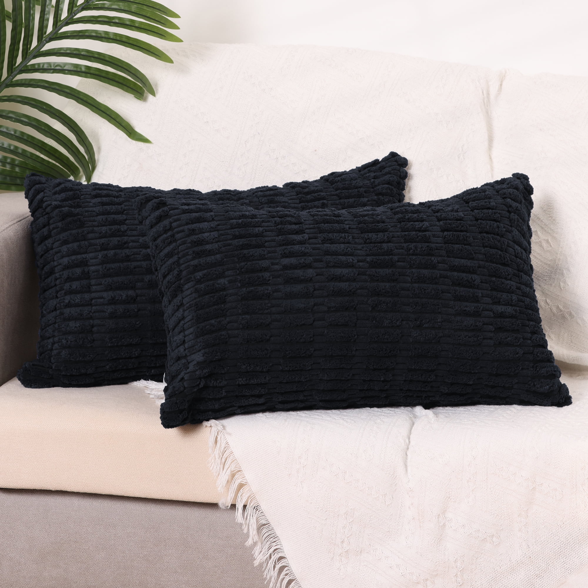 Unique Bargains Corduroy Soft Square Cushion Covers Pillow Covers 2 Pcs Black 12" x 20"