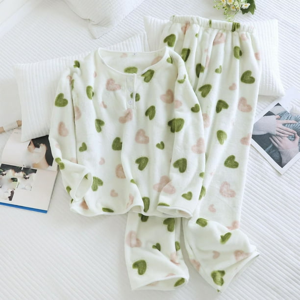 Ropa interior térmica para mujer, pantalones de manga larga con botones de color liso para otoño e invierno, ropa de hogar abrigada y de terciopelo, conjunto de pijamas, pantalones de poliéster para m