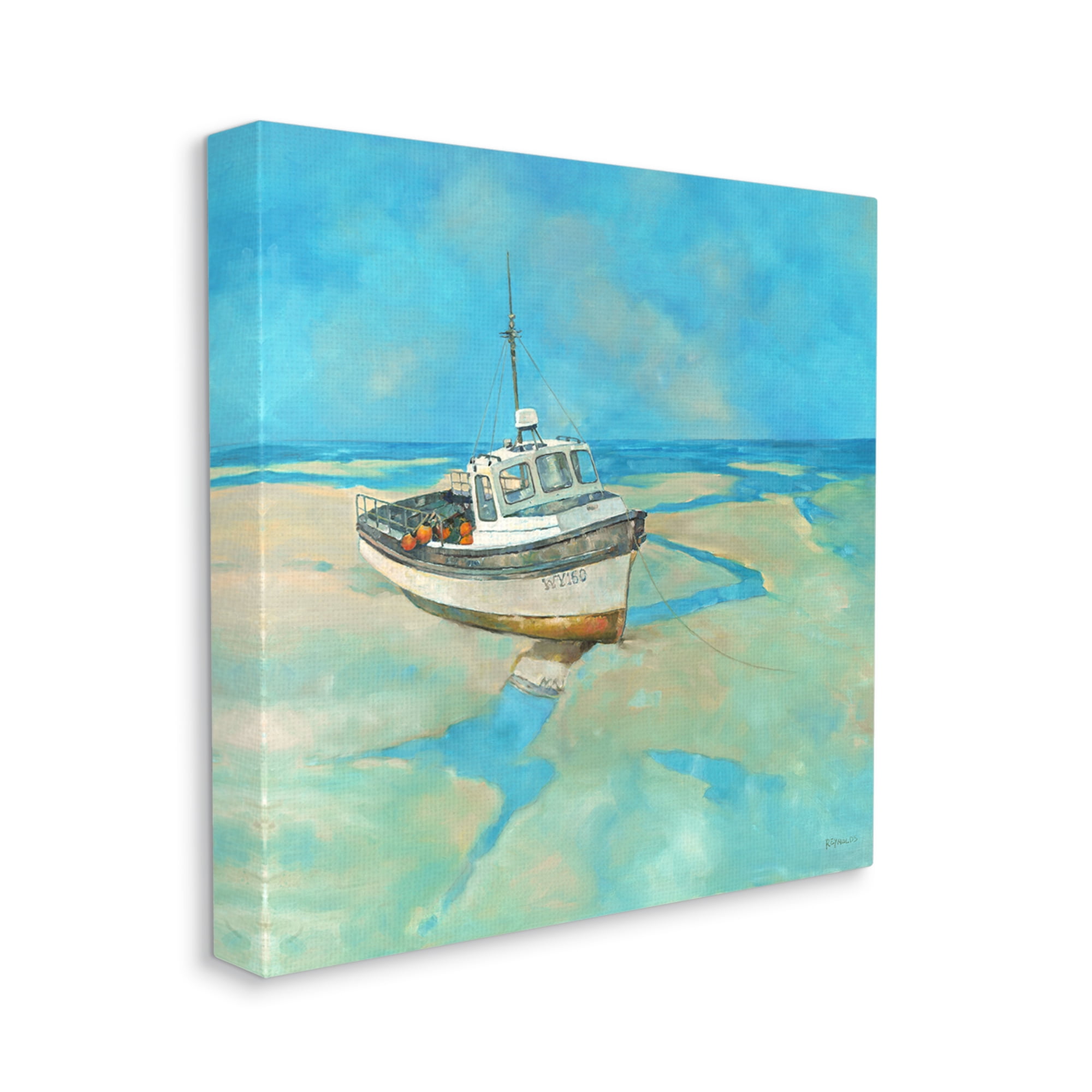 Stupell Docked Boat Low Tide Shore Landscape Painting Gallery Wrapped Canvas Print Wall Art