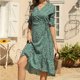 thumbnail image 4 of Vestido de manga corta de playa boho floral de gasa con cuello en V casual para mujer Fridja  yut3062, 4 of 6