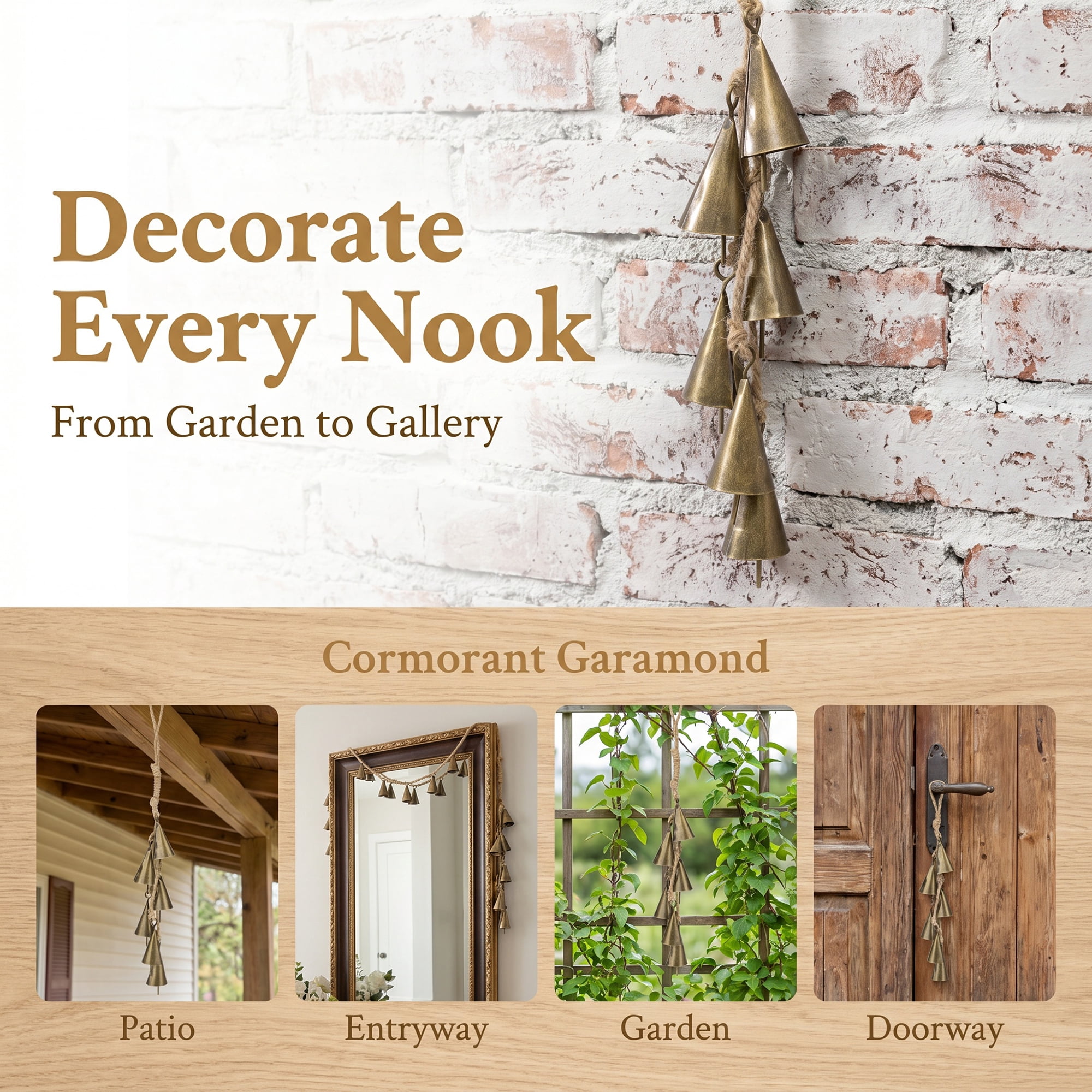 Unique Bargains Protection Rustic Iron Decorative Hanging Bell Bronze 0.9" x 0.9" x 12.6"