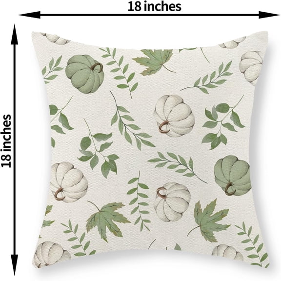 Fall Pillow Covers 18x18 Set of 2 Sage Green Pumpkin Maple Leaf Fall Decor Pillowcase Autumn Thanksgiving Decorations Outdoor Throw Pillow Covers Linen Farmhouse Cushion Case for Couch Home
