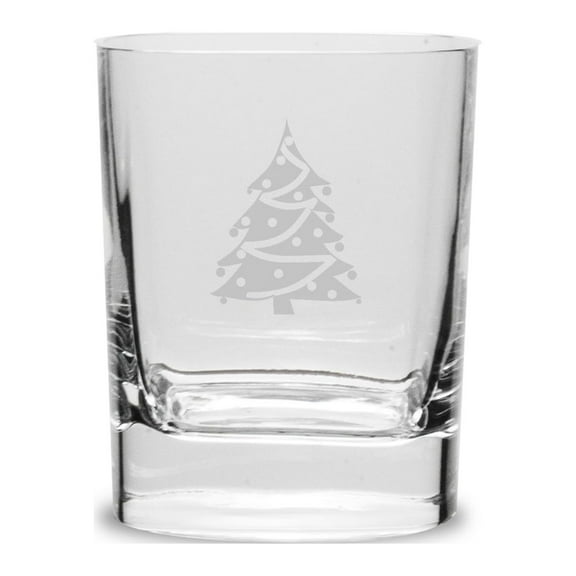 Christmas Tree 11.75 oz. Deep Etched Double Old Fashioned Glass