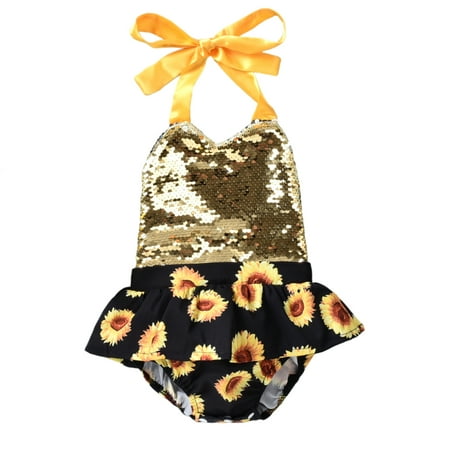 

Puloru Baby Girls Romper Sequins Decoration Sleeveless Hanging Neck Jumpsuit