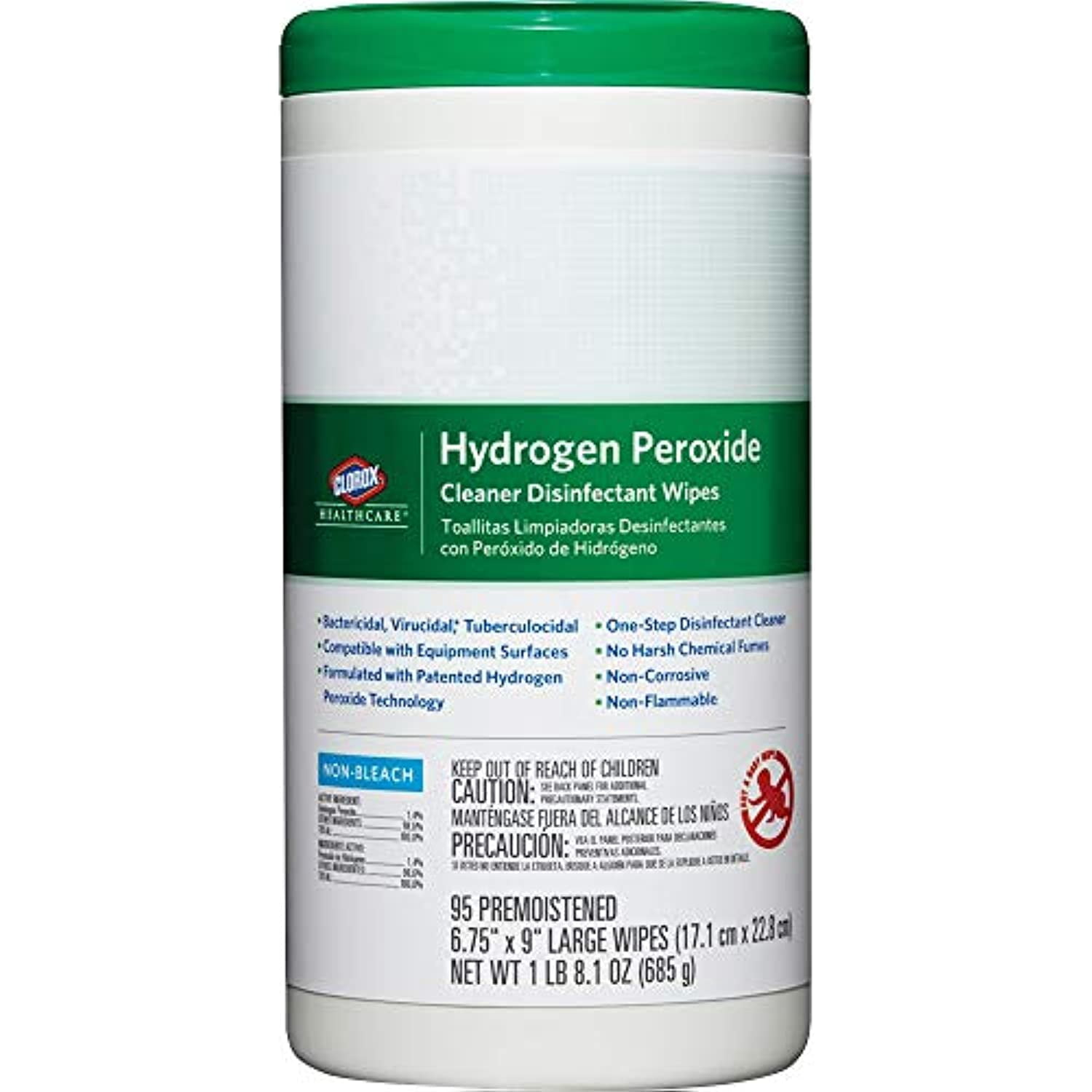 3 Pk. Clorox Healthcare Hydrogen Peroxide Cleaner Disinfectant Wipes 6.75" X 5.75" 95 Count (285 Count Total)