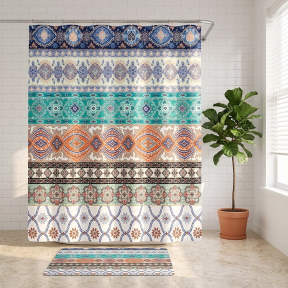 Bohemian Printed Polyester Shower Curtain, Waterproof Decorative Bathroom Shower Curtain with Metal Grommets and Hooks