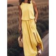 thumbnail image 4 of Jaimenalin Women'S Crew Neck Sleeveless Elastic Waist Slit Maxi Dress Yellow M, 4 of 6