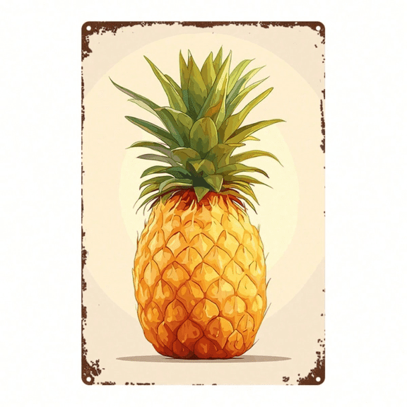 Stylized Pineapple Metal Sign 8x12 Inch Rustic Iron" Wall Art, Vintage 2D Flat Home Bar Decor, Flat Home Bar Decor, Waterproof & Rustproof