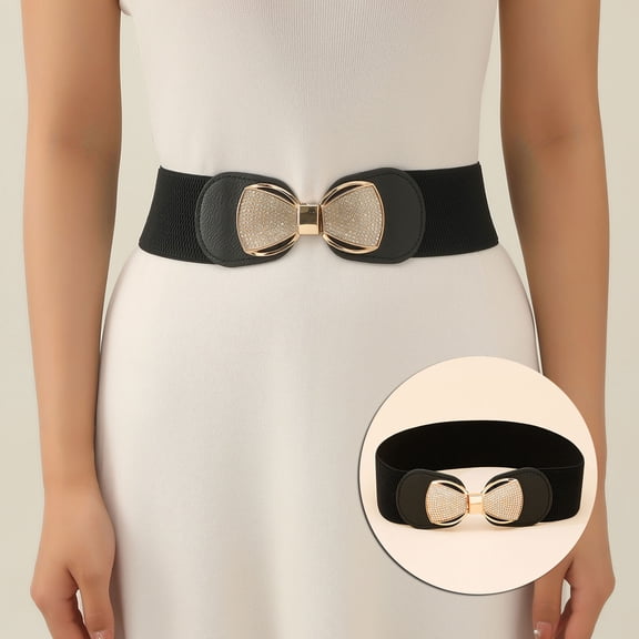 Helii Women Fashion Wide Elastic Waist Belt, Casual Decorative Stretch Belt with Gold Buckle for Dresses & Coats
