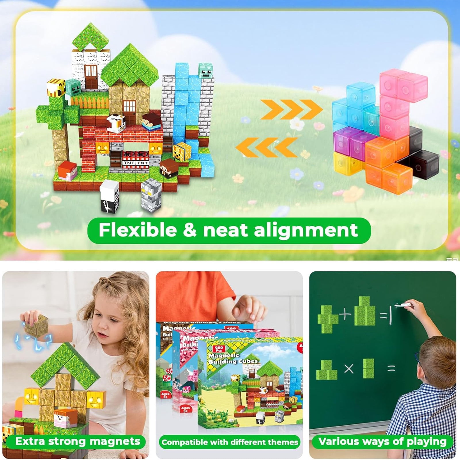 Annexfun 200Pcs Magnetic Blocks - Magnetic Building Blocks, Magnet Cubes Game, Stacking Forest Set, STEM Montessori Sensory Stacking Toys for Kids, Birthday Gifts for Boys and Girls Age 3+ Years Old