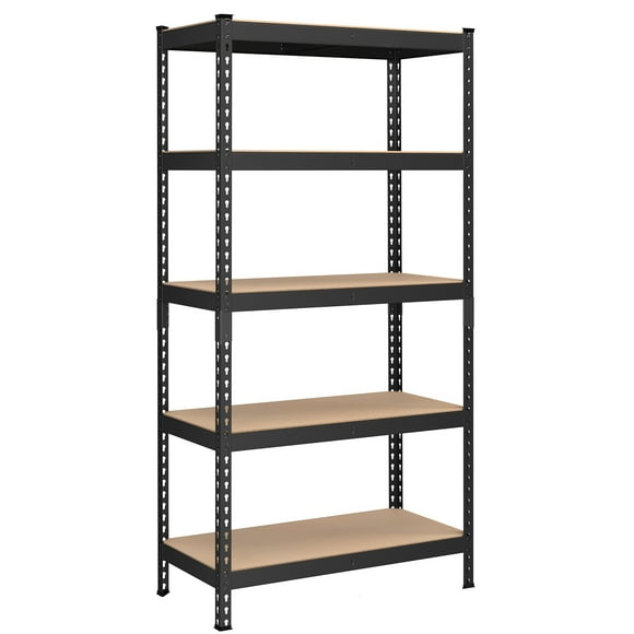 SONGMICS 5-Tier Storage Shelves, Load 1050 kg, Garage Storage, Boltless Assembly, Adjustable Shelving Unit, 45 x 90 x 180 cm, for Study Shed Basement, Black and Natural Beige