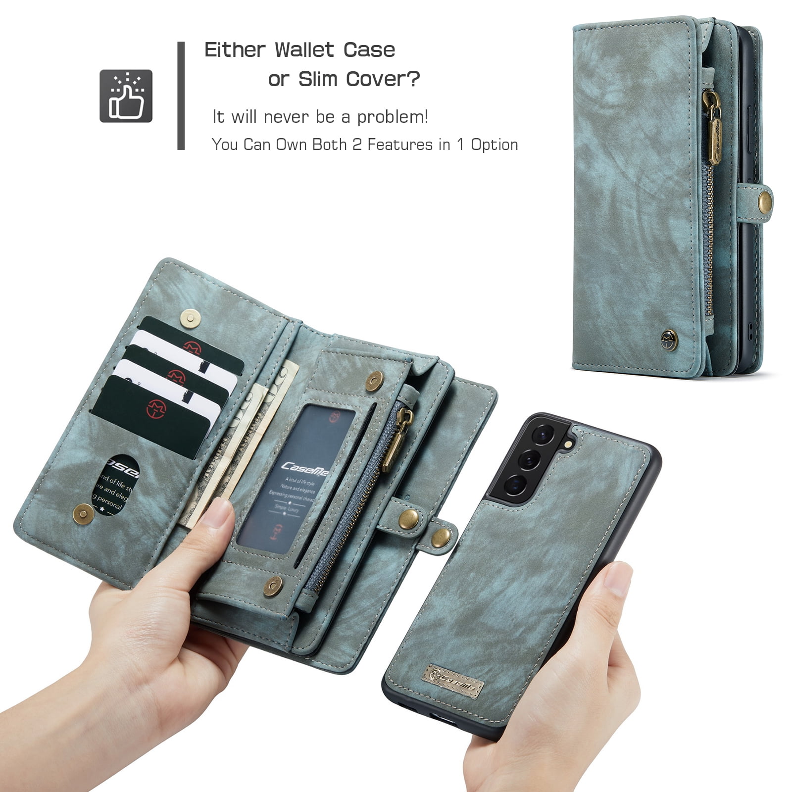 TECH CIRCLE Samsung Galaxy S22 Plus Case,Galaxy S22 Plus Wallet Case with Card Holder Kickstand Zipper Pocket Lanyard Strap Wristlet PU Leather Flip Case Wallet for Galaxy S22 Plus 6.6 inch,Green