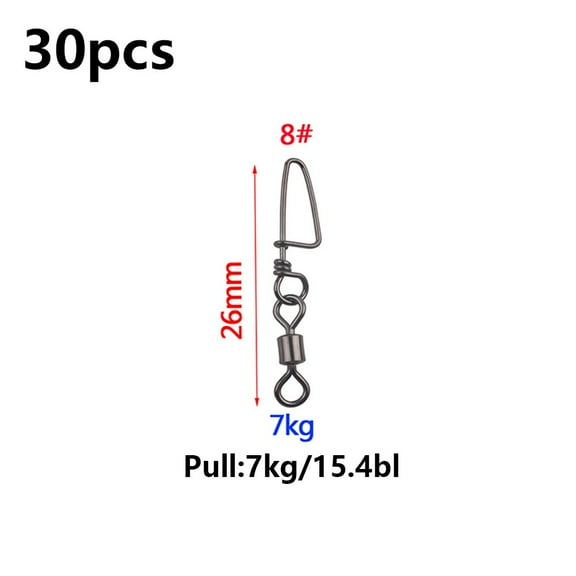Splihome 30 Pack Ball Bearing Fishing Swivels Snap Coastlock Fishing Line Connector Stainless Steel Fishing Swivels Fish Tackle Tools,8