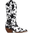 thumbnail image 1 of Botas vaqueras con estampado de vaca, tacón grueso en bloque, media pantorrilla, 1 of 4