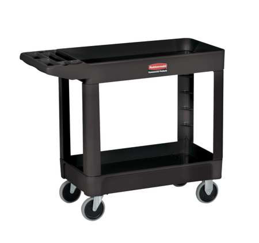 FG454600BLA Black Large Ergo Handle Lipped Shelves Rubbermaid Commercial Heavy-Duty 2- Shelf Utility Cart 