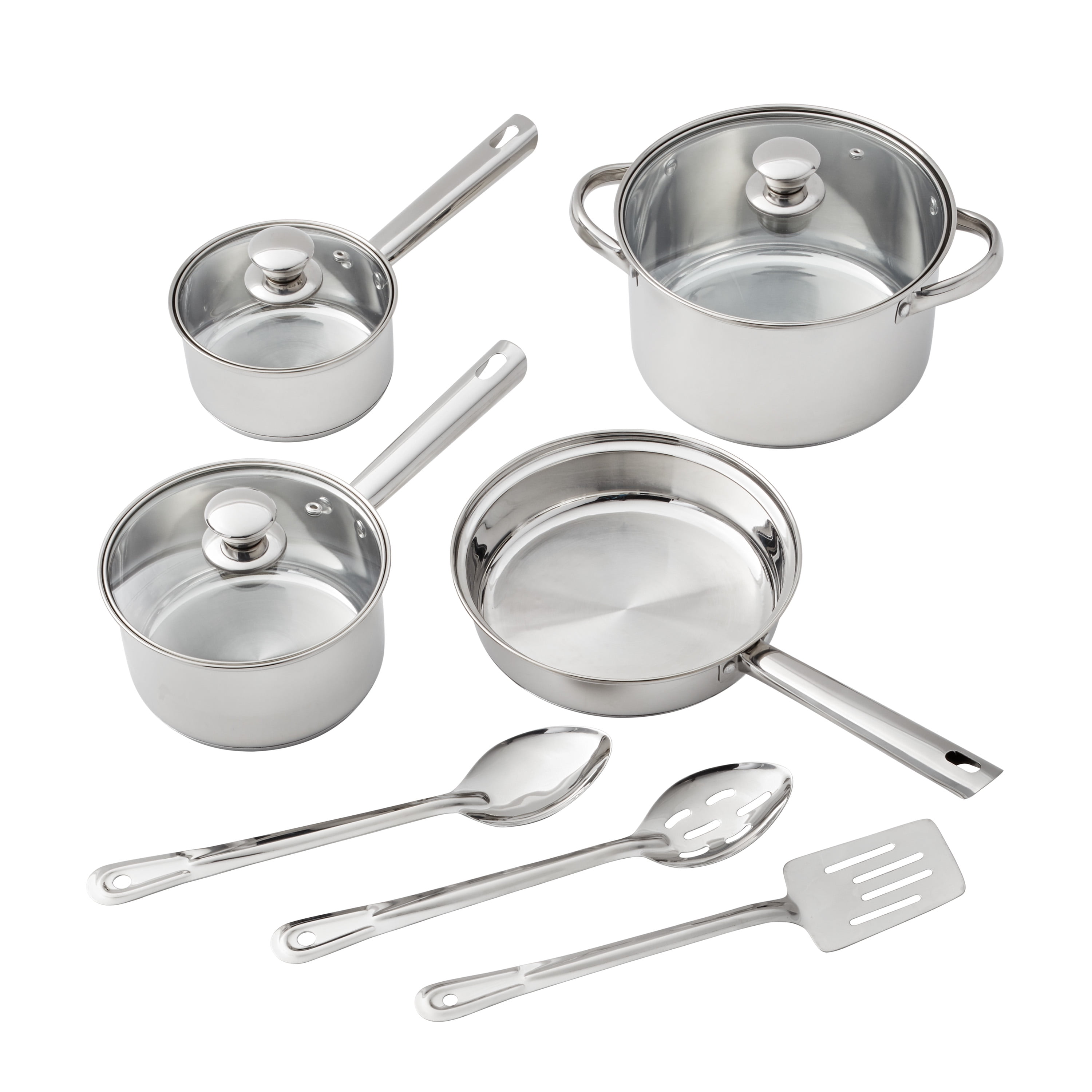 Stainless Steel 10 Piece Set, Kitchen Set, Cookware Set, Pots and Pans Set, Mainstays Brand