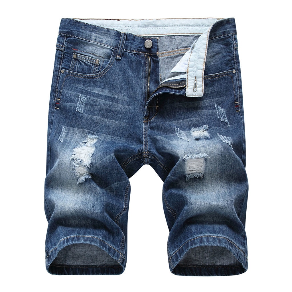 Jean Shorts Womens Men'S Summer Hole Zipper Crumple Fit Straight