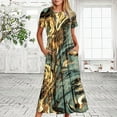 thumbnail image 2 of Penkiiy Women's Summer Casual Short Sleeve Crewneck Marble Print Swing Dress Flowy Tiered Maxi Beach Dress with Pockets M Army Green, 2 of 7