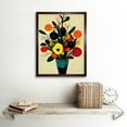 thumbnail image 2 of Bright Autumnal Flower Bouquet Vase Midcentury Style Painting Abstract Yellow Orange Red Teal Art Print Framed Poster Wall Decor 12x16 inch, 2 of 5