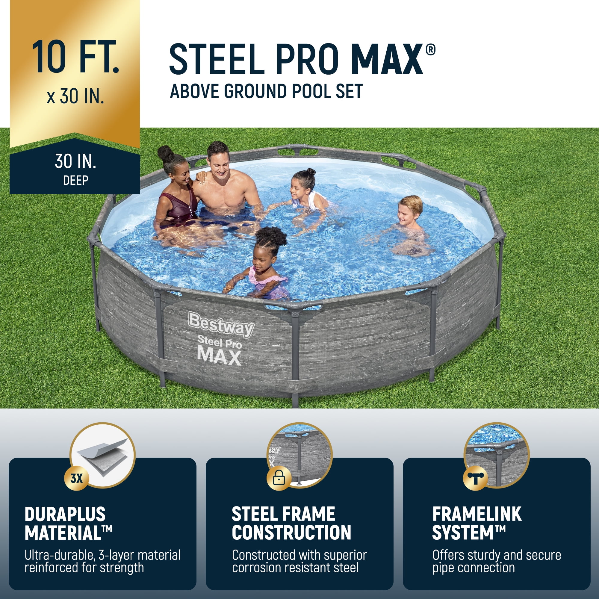 Bestway Steel Pro MAX 10' x 30" Metal Frame Above Ground Pool Set w/ Filter Pump
