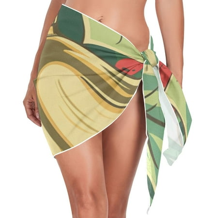 Ckdifva Christmas Bells and Holly Berries Beach Cover Up for Women Swimsuit Coverups Bikini Wrap Short Skirt