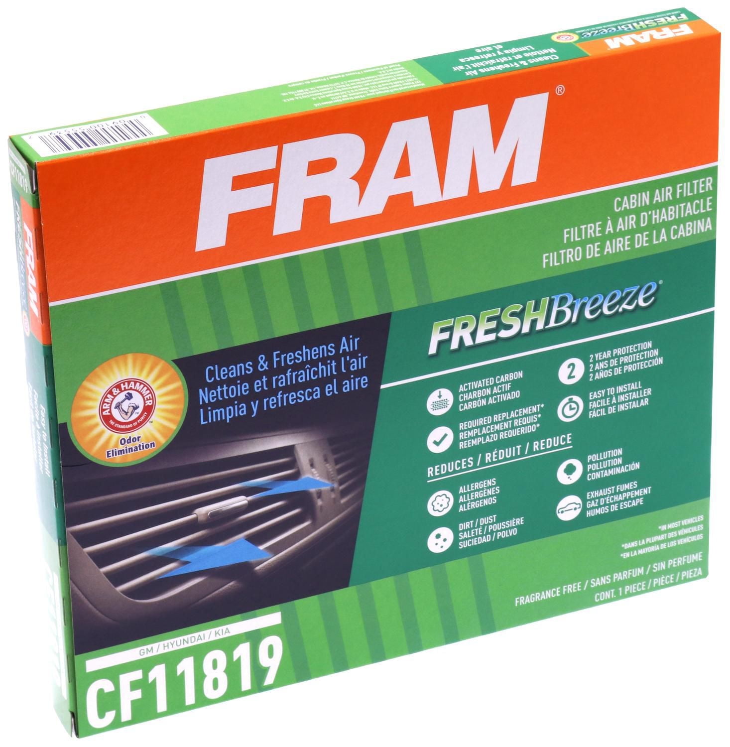 FRAM FB Cabin Air Filter CF11819 with Arm and Hammer Baking Soda, 98% Filtration Efficiency