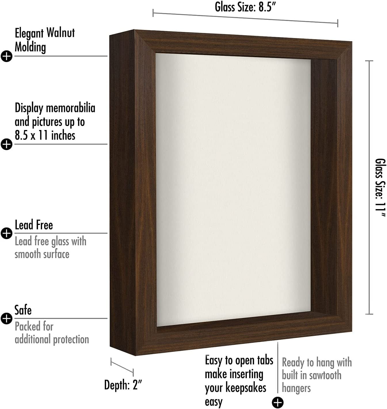 Americanflat 8.5x11 Shadow Box Frame, Walnut