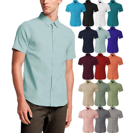 Men's Premium Short Sleeve Dress Shirts Solid Stretch Slim (Best Stretch Dress Shirts)