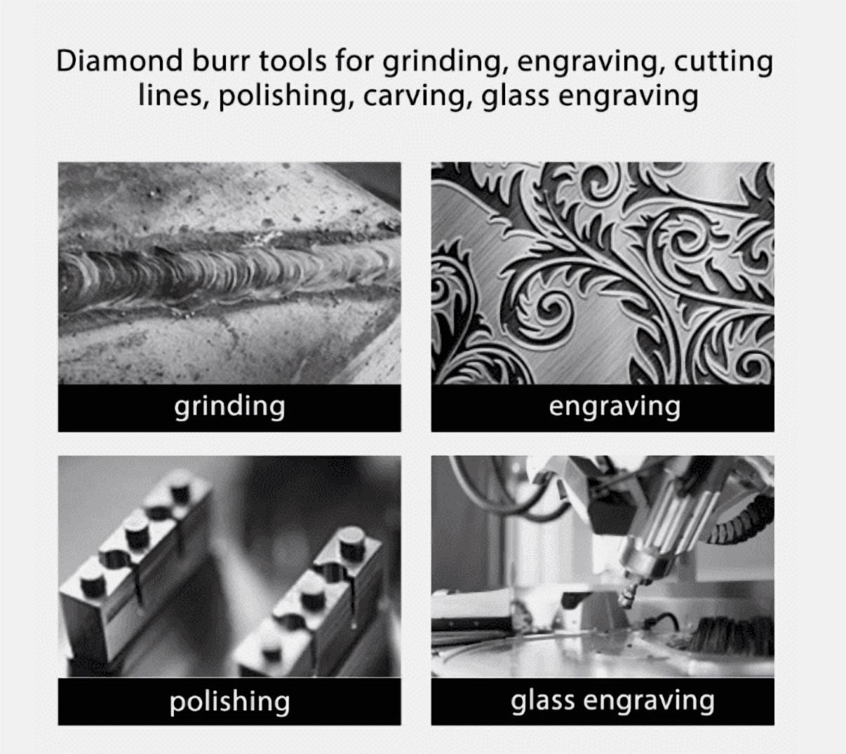 20Pcs Diamond Burr Bit Set 1/8" Shank – Cutting Carving Grinding Bits for Dremel & Rotary Tools